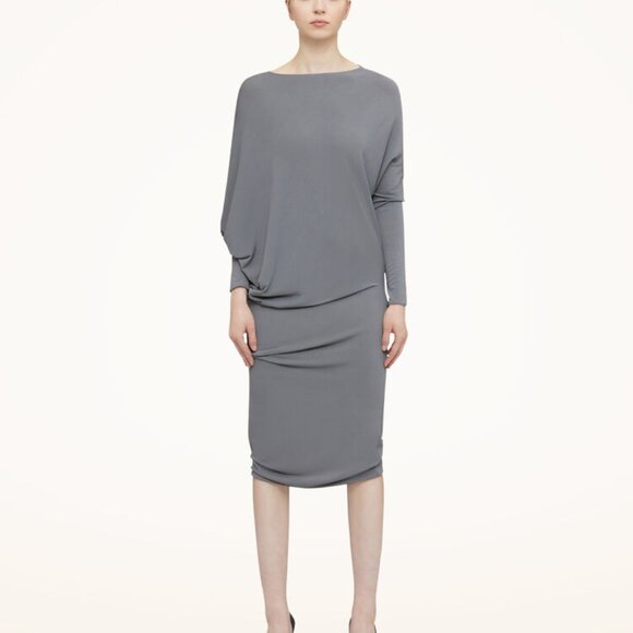 Jo No Fui Dress Faded Jersey Crepe Dress Long Sleeve Tie Cuff Dark Gray NWT L/40 - Picture 7 of 10